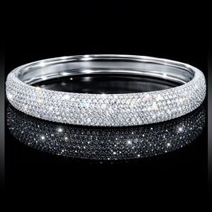 Micro Pave Set Signity Cz Diamond Bangle statement cuff tennis Bracelet Silver
